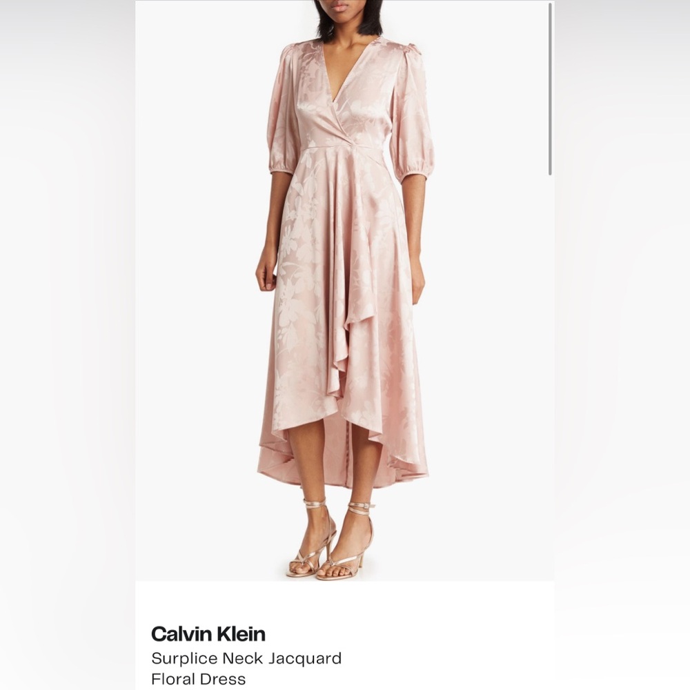 Calvin Klein Blush Floral High Low Dress